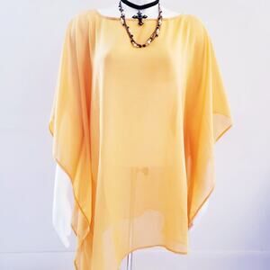 New York & Company Women's Yellow Sheer Tunic Top S/M